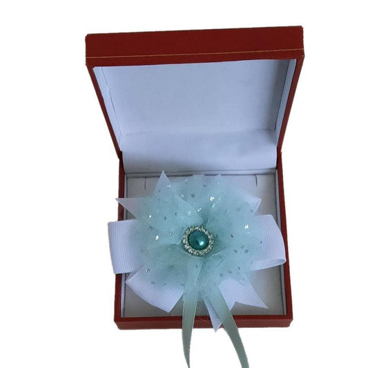 Mint Green Lace Diamante Flower Wrist Corsage