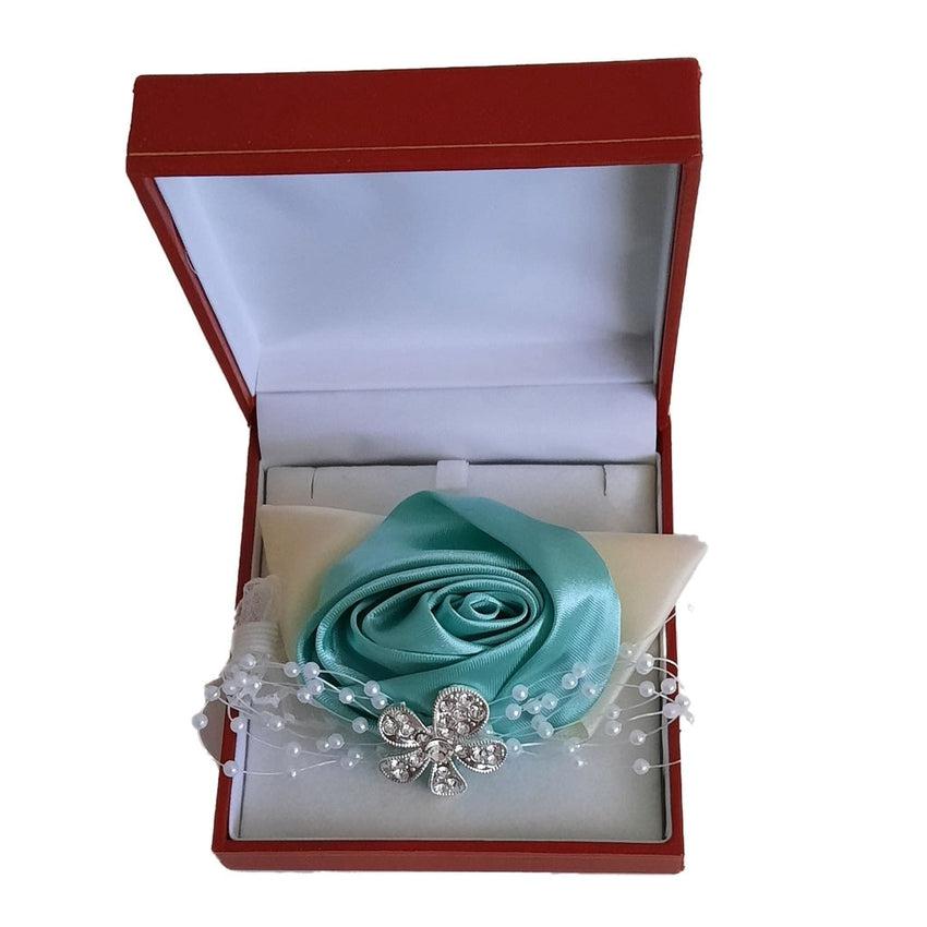 Mint Green Silk Rose With Ribbon And Lace Decoration Wrist Corsage
