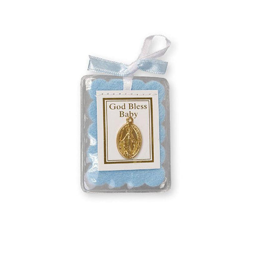 Miraculous Medal Baby Blessing With a Blue Background