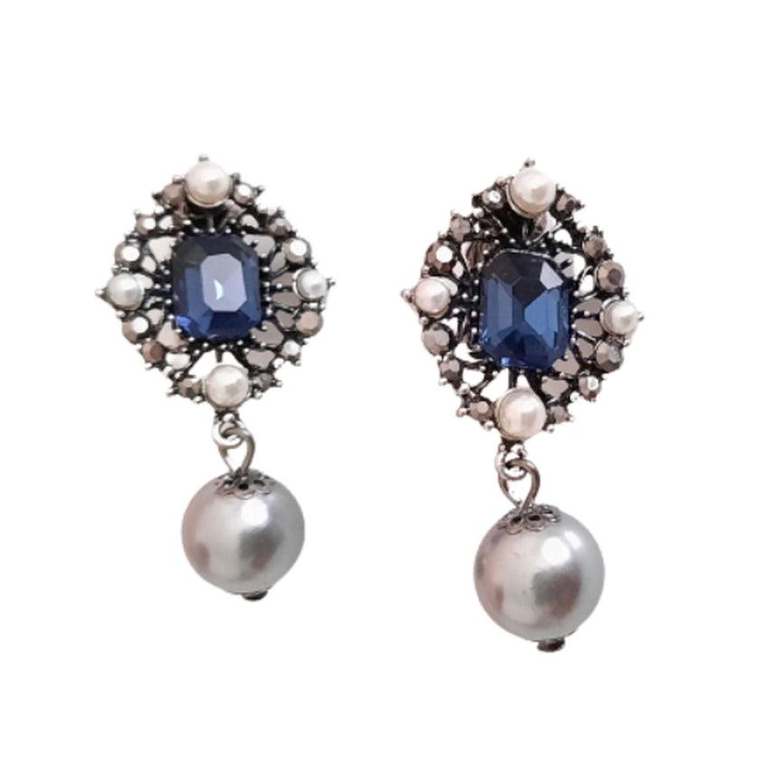 Montana Blue With Grey Pearl Clip On Earrings