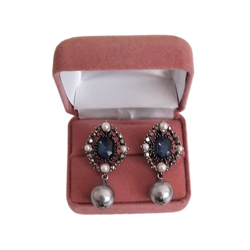 Montana Blue With Grey Pearl Clip On Earrings
