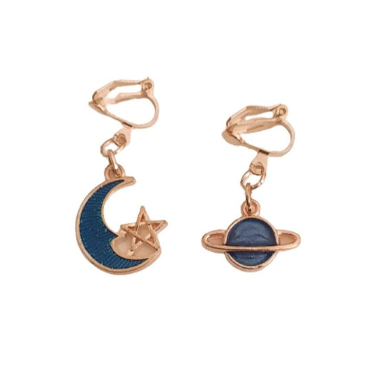 Moon And Star Clip On Earrings