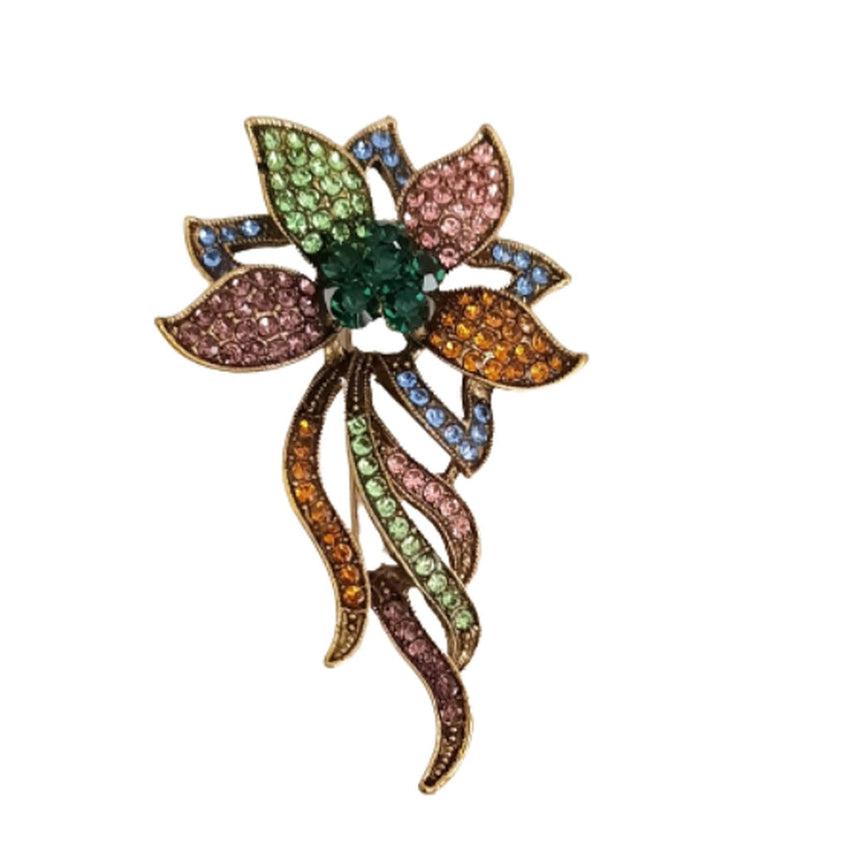 Multi Coloured Flower Crystal Ladies Brooch