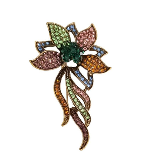 Multi Coloured Flower Crystal Ladies Brooch