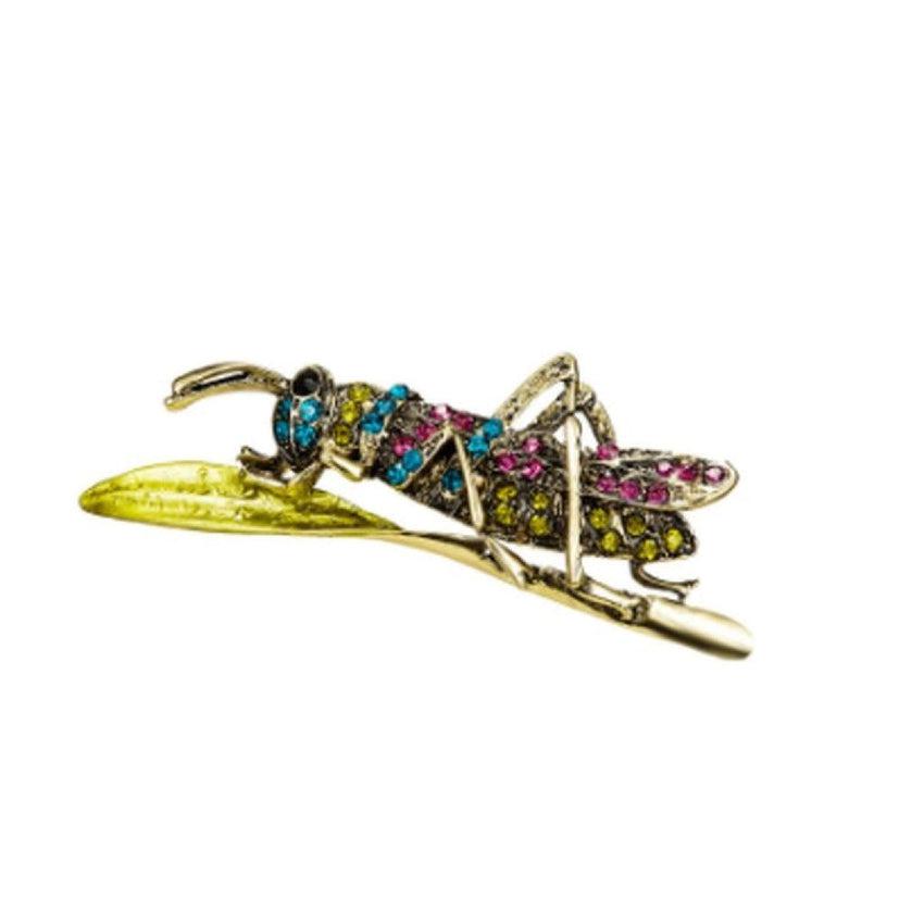 Multi Coloured Crystal Grasshopper Brooch