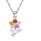 Multi Coloured Flower Pendant With a Silver Stem And Leaves