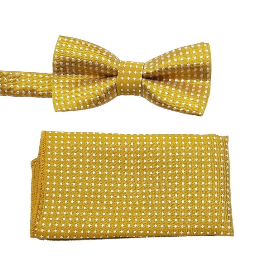 Mustard With White Dots Boys Dicky Bow And Hanky Set