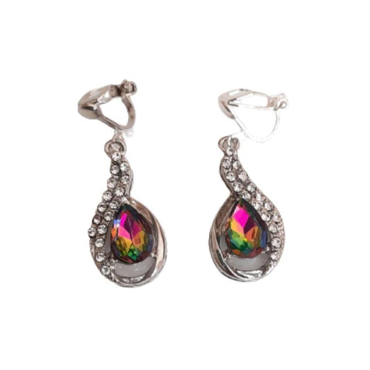 Mystic Topaz Diamante Drop Clip On Earrings