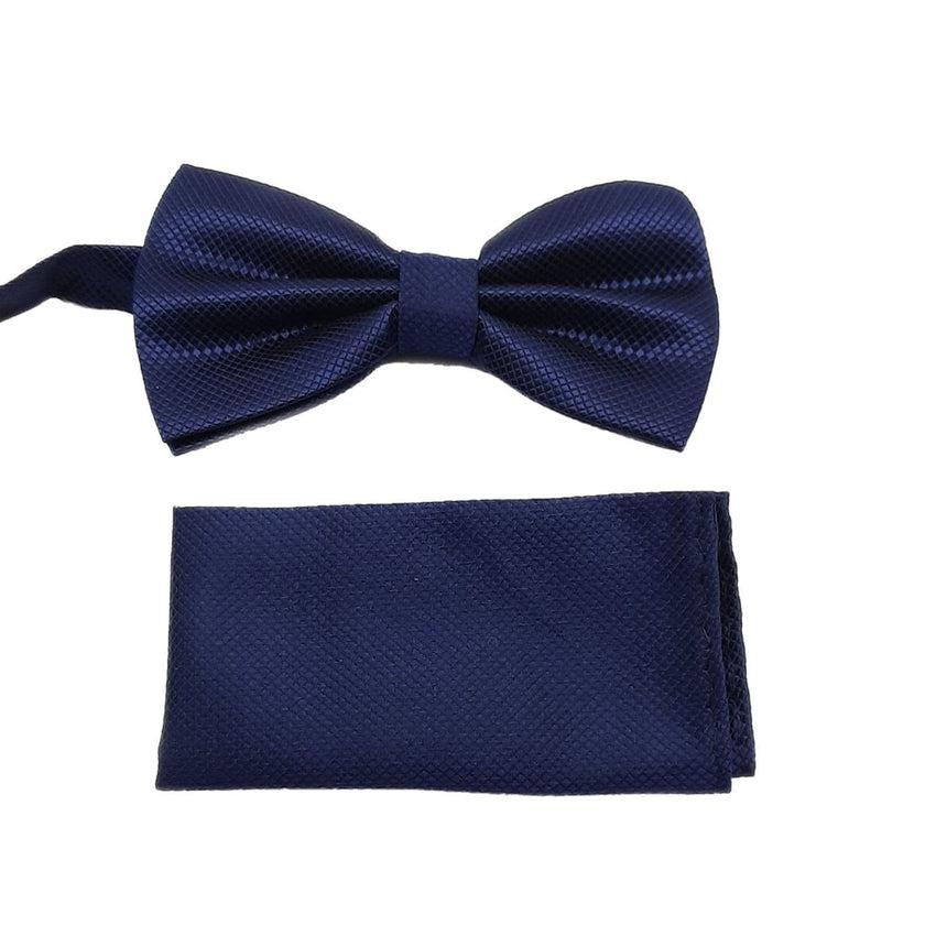 Navy Blue Patterned Bow Tie Dicky Bow And Hanky Set