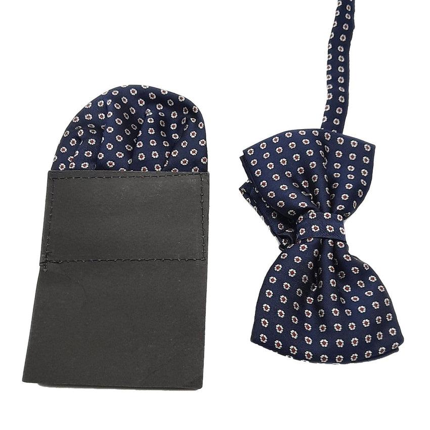 Navy Flower Polka Dot Matching Dicky Bow And Hanky Set