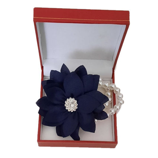 Navy On Pearl Bracelet Flower Wrist Corsage