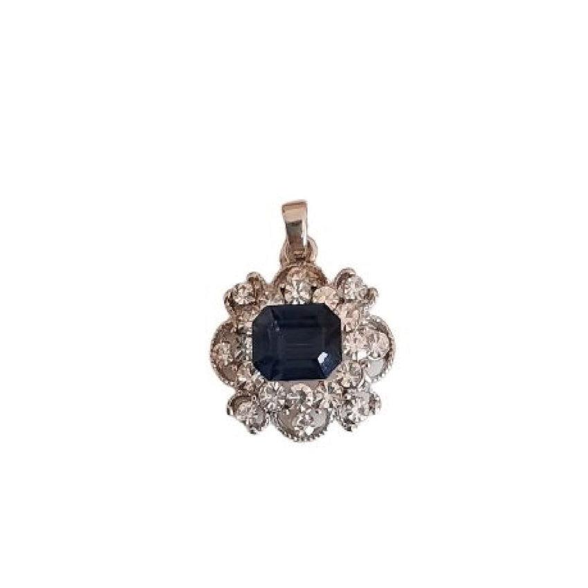Navy Blue Centre Stone Pendant In a Filigree Vintage Style Setting
