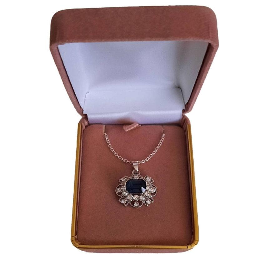 Navy Blue Centre Stone Pendant In a Filigree Vintage Style Setting
