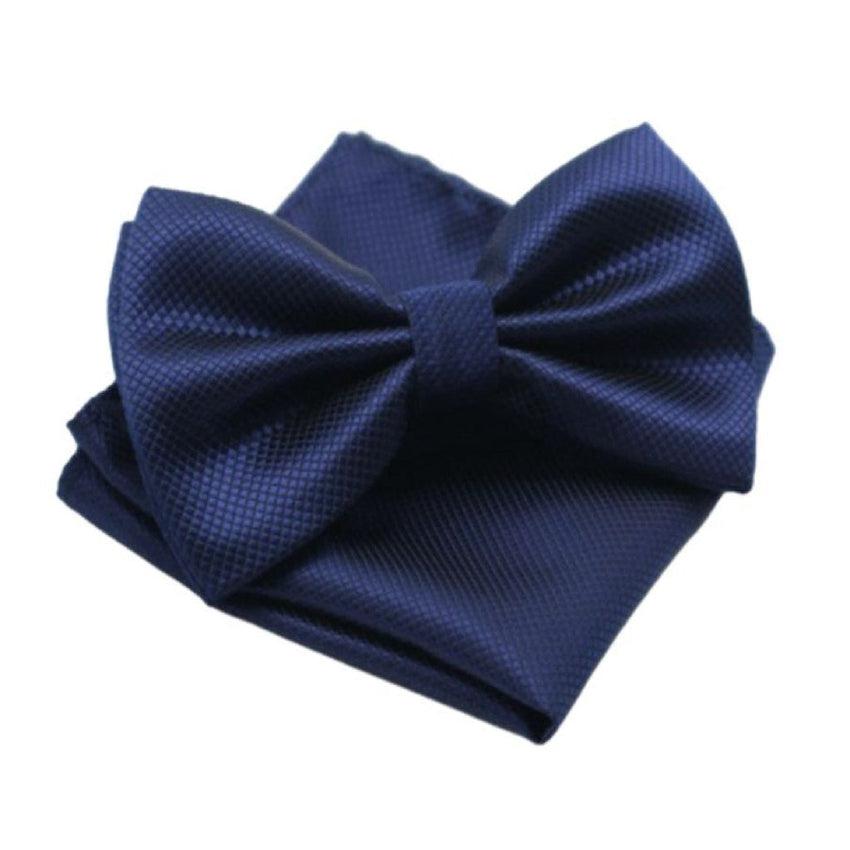 Navy Blue Criss Cross Pattern Bow Tie Set