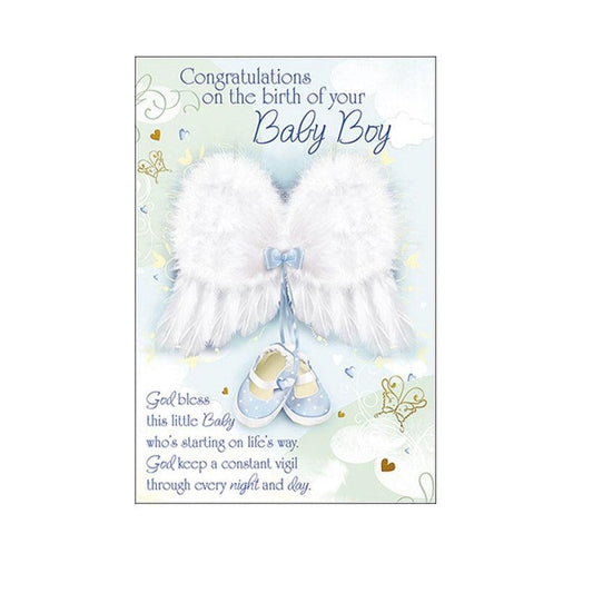 New Baby Boy Angel Wings Greeting Card