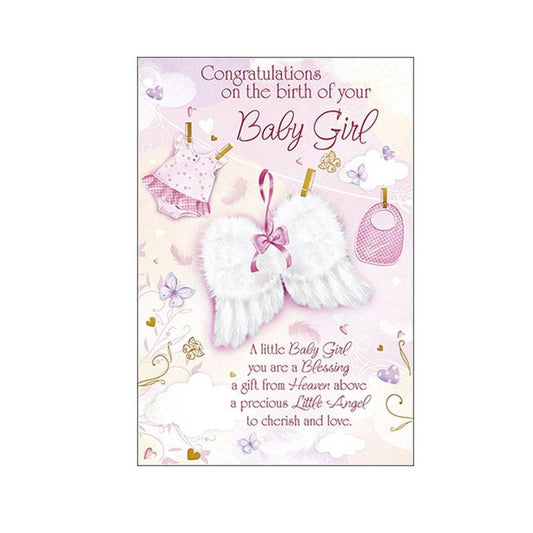 New Baby Girl Angel Wings Greeting Card
