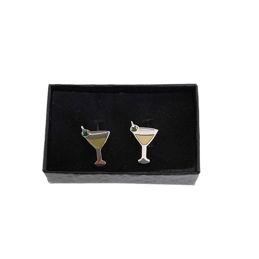 Novelty Cocktail Glass Silver Tone Cufflinks