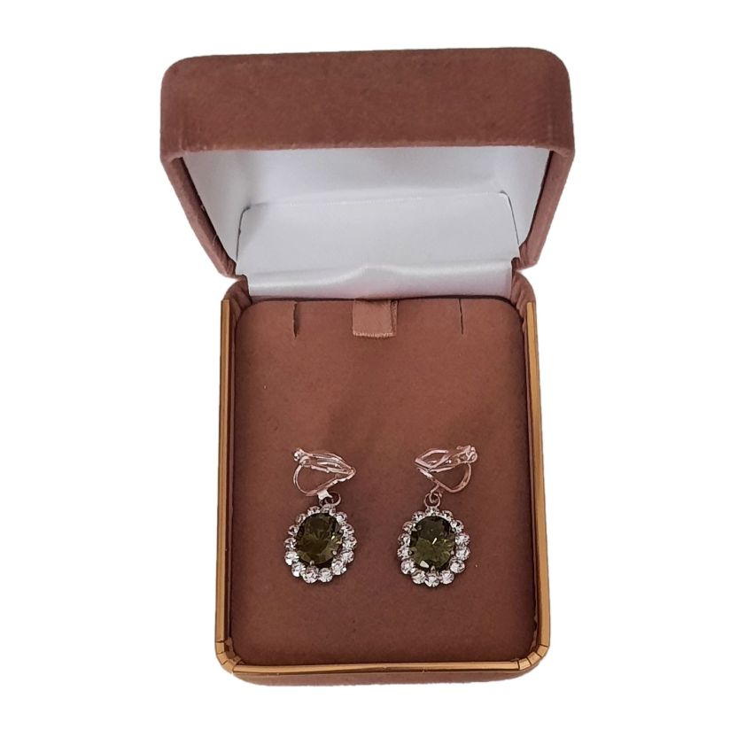 Olive Green Diamante Surround Clip On Earrings(2)