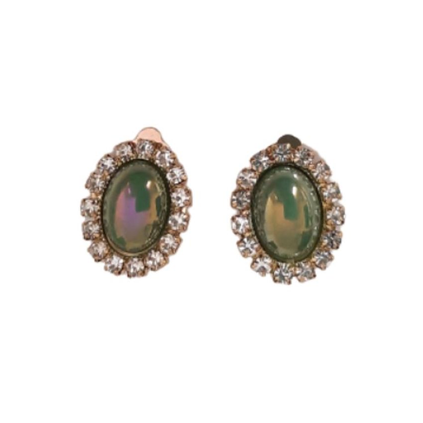 Olive Green Diamante Clip On Earrings