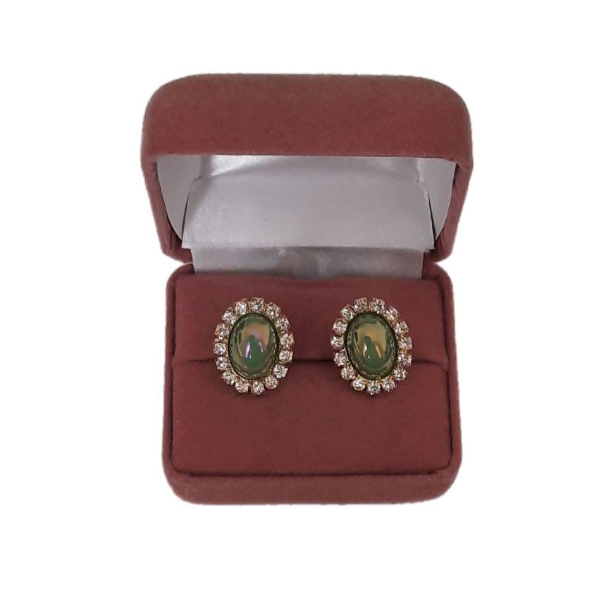 Olive Green Diamante Clip On Earrings(2)