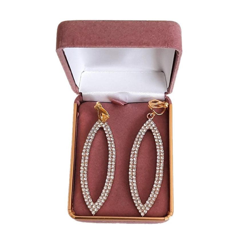 Open Bling Diamante And Gold Clip On Earrings