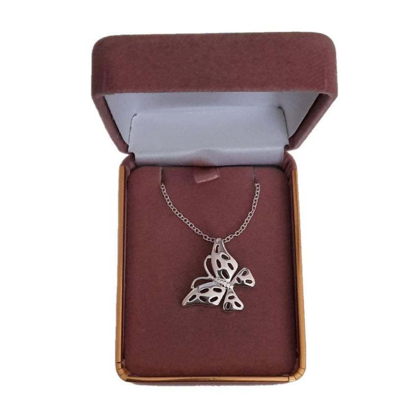 Open Cut Design Silver Butterfly Necklace