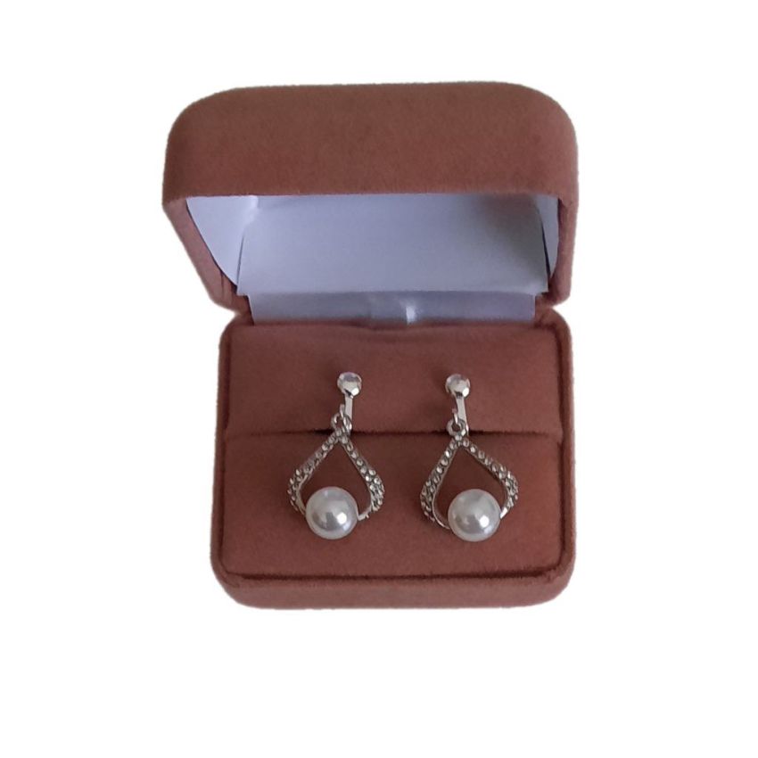 Open Diamante Pearl Drop Clip On Earrings