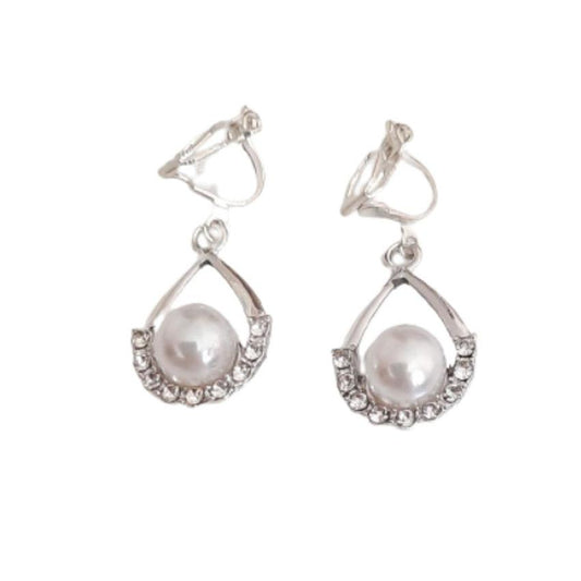 Open Diamante With Pearl Clip On Earrings