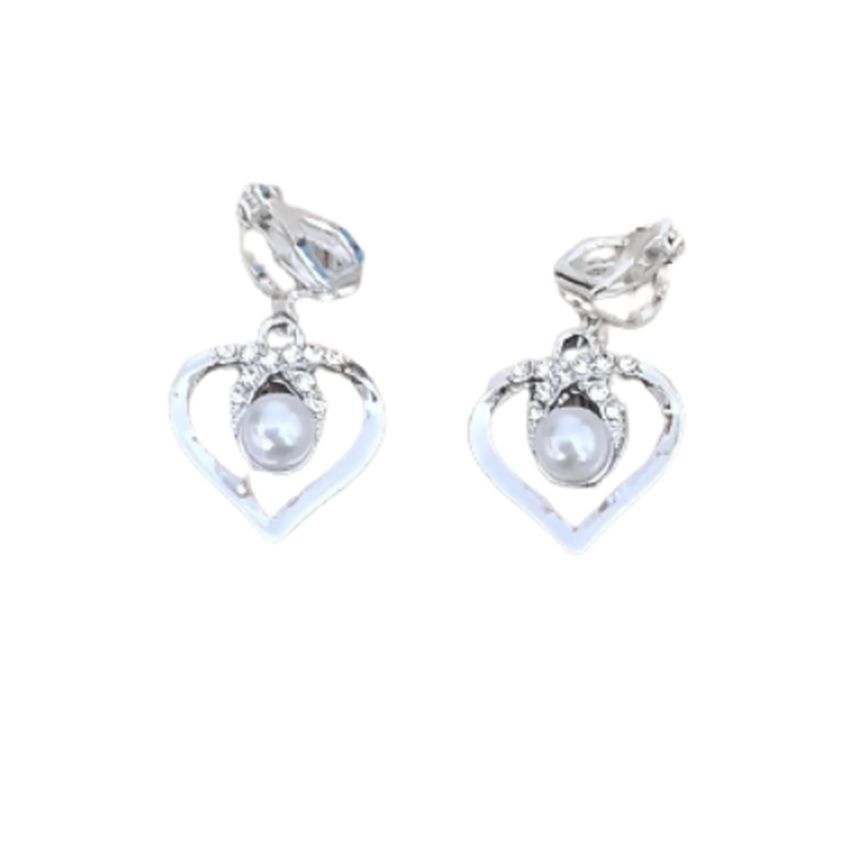 Open Heart Pearl Clip On Earrings