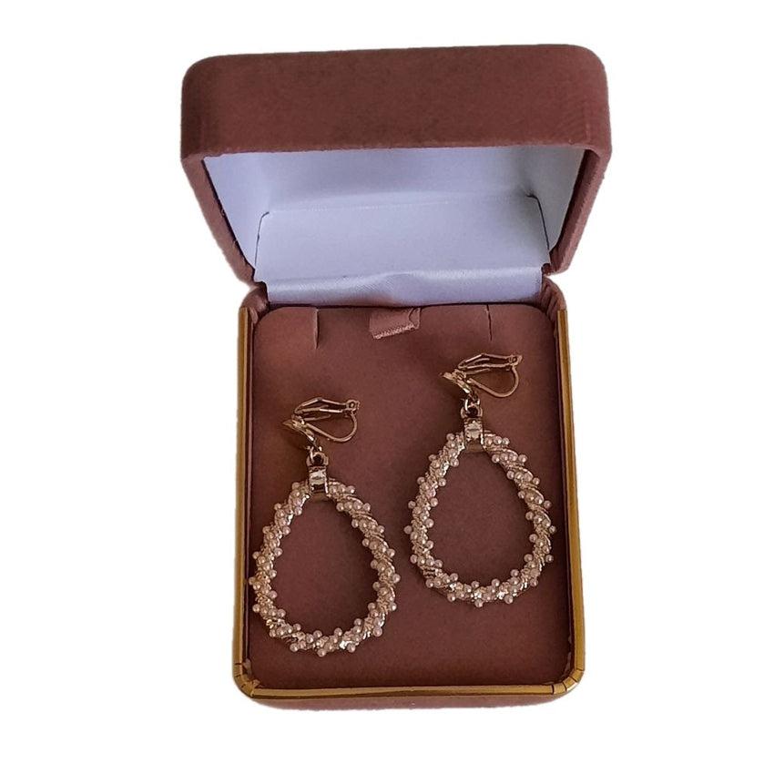 Open Pearl Hoop Drop Clip On Earrings