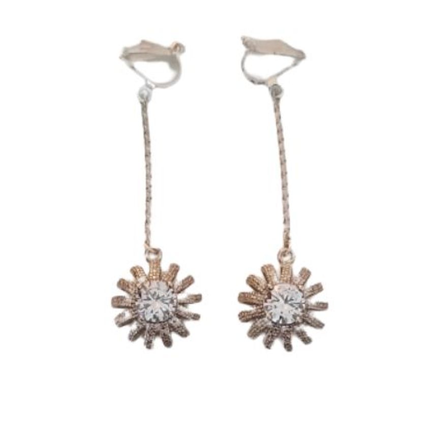 Open Rhinestone Flower Clip On Earrings