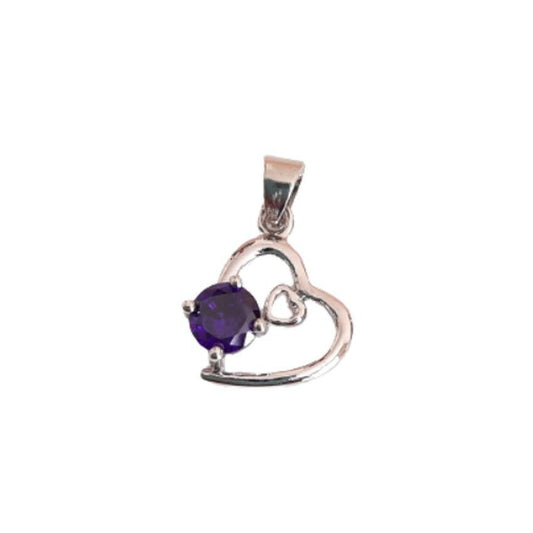 Open Silver Heart Pendant With A Purple Stone