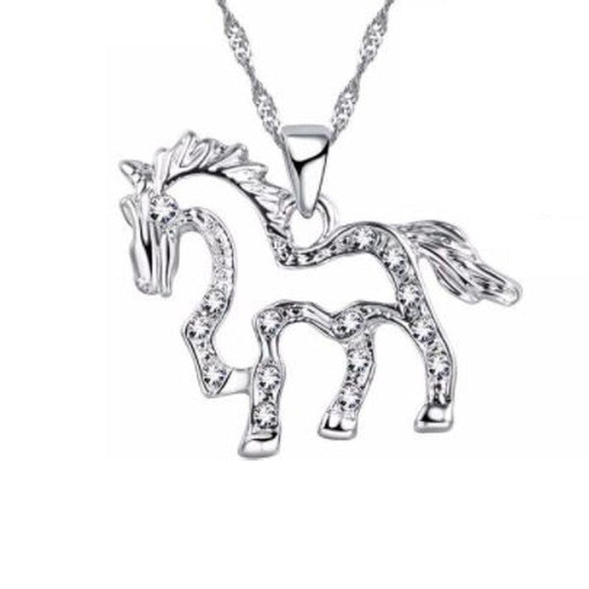 Open Cut Body With Crystal Stones Trotting Horse Pendant