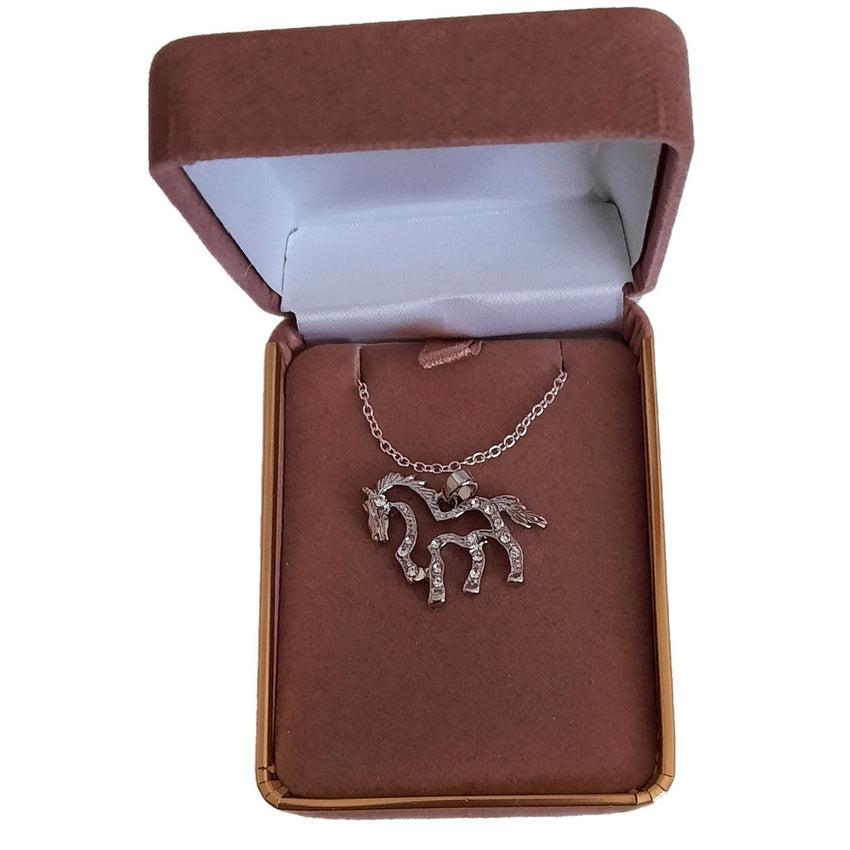 Open Cut Body With Crystal Stones Trotting Horse Pendant