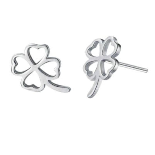Open Cut Sterling Silver Clover Stud Earrings