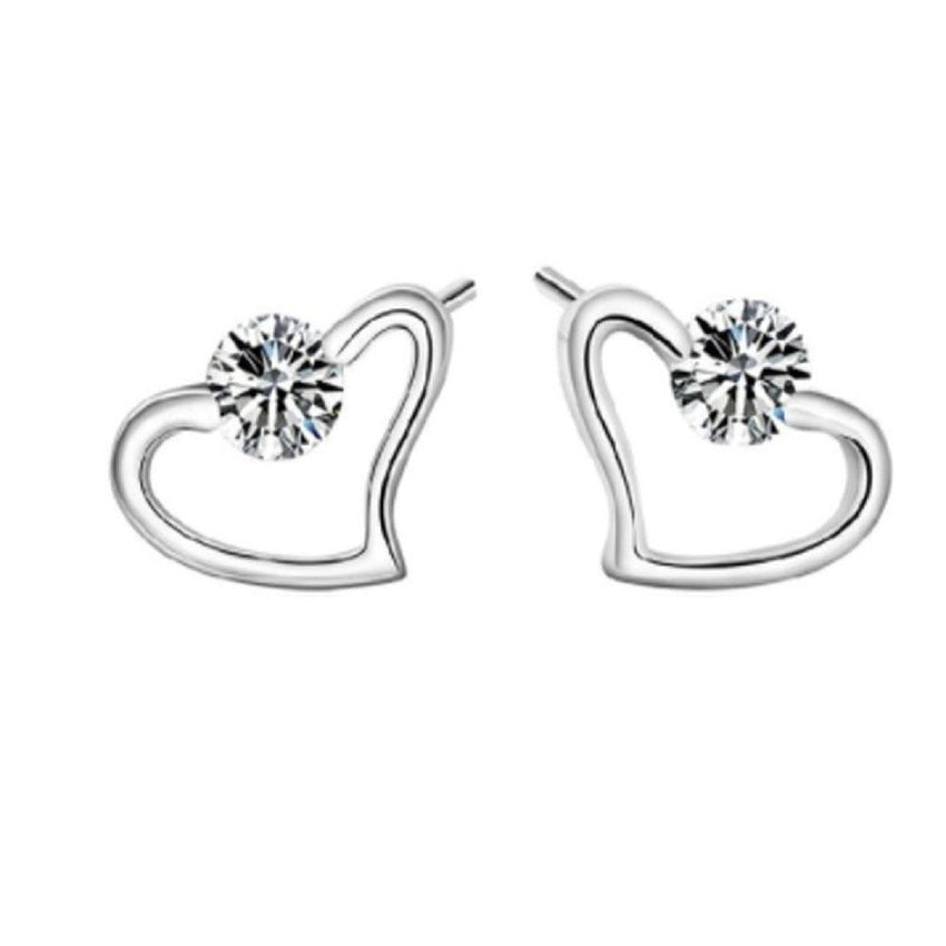Open Heart Design Silver Stud Earrings
