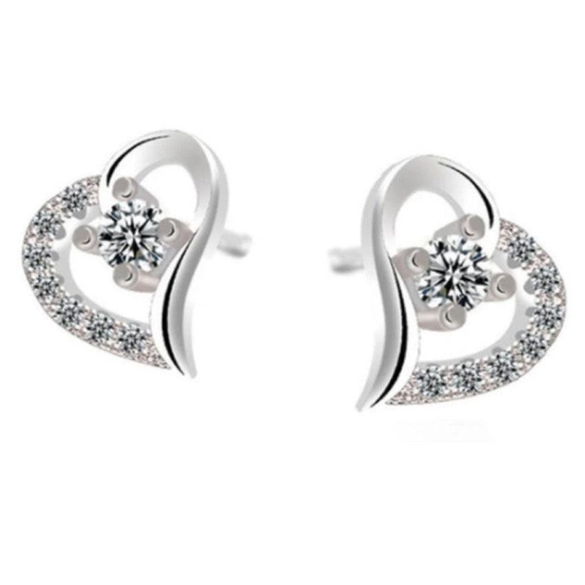 Open Heart Stone Set Silver Earrings