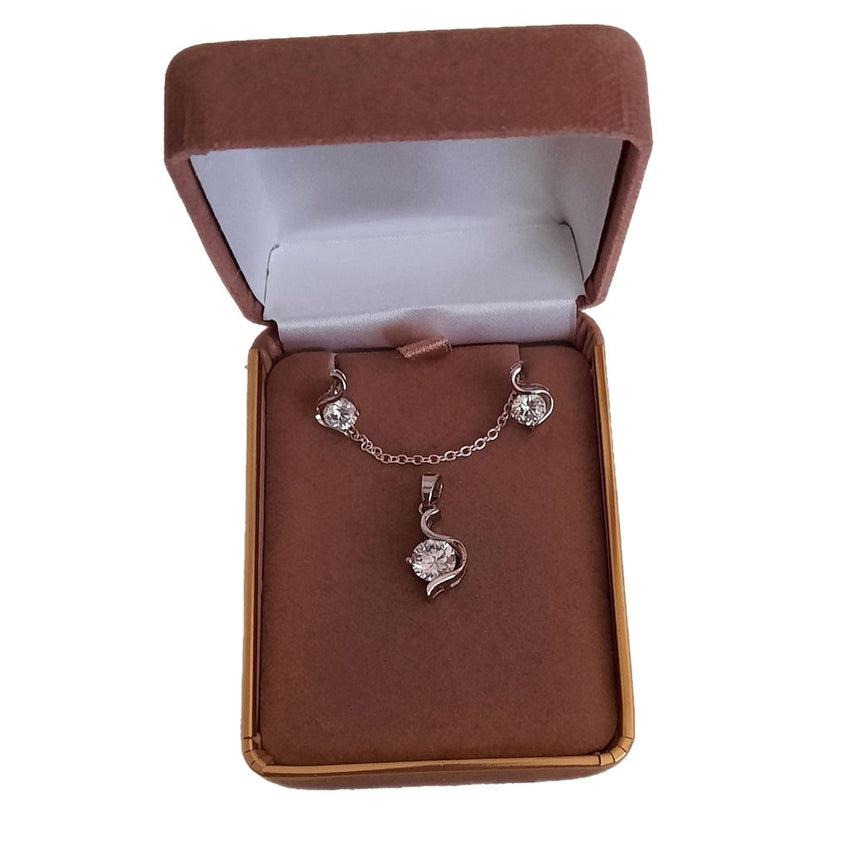 Open Loop Solitaire CZ Pendant And Earrings Matching Jewellery Set