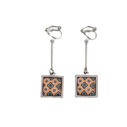 Orange And Green Tile Drop Clip On Earrings