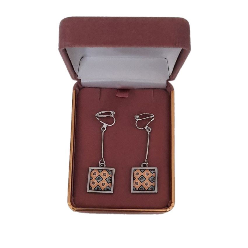 Orange And Green Tile Drop Clip On Earrings(2)