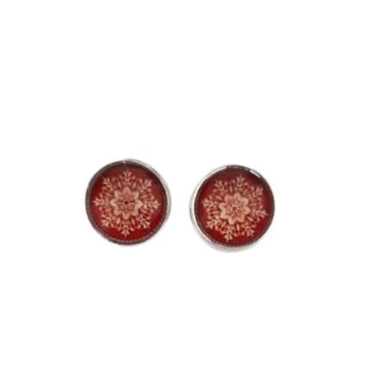 Orange Red Flower Clip On Earrings