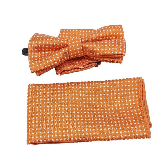 Orange With White Dots Boys Dicky Bow And Hanky Set