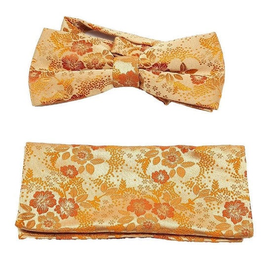 Orange Floral Embroidered Bow Tie Set