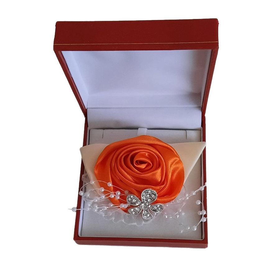 Orange Silk Rose With Ribbon And Lace Decoration Wrist Corsage