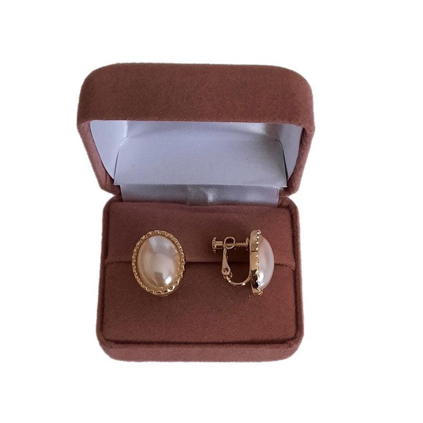 Oval Diamante Pearl Screw Back Clip On Earrings