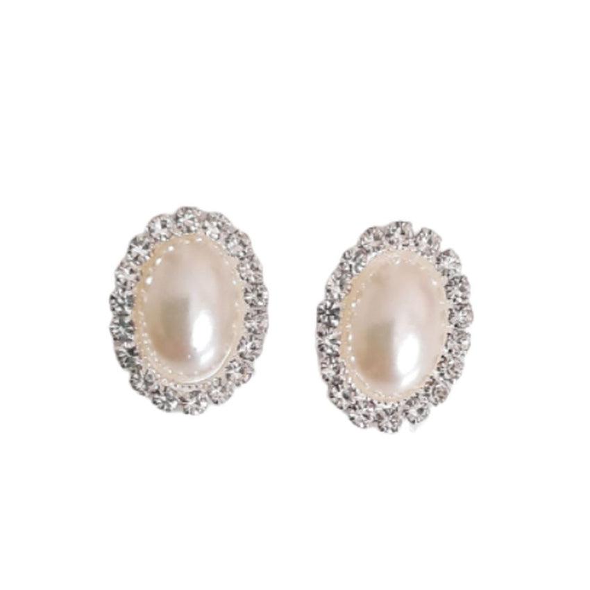 Oval Diamante With Pearl Clip On Earrings