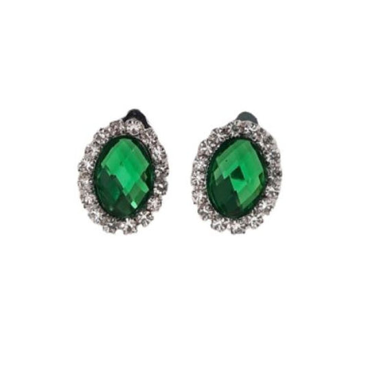 Oval Emerald Green Clip On Earrings