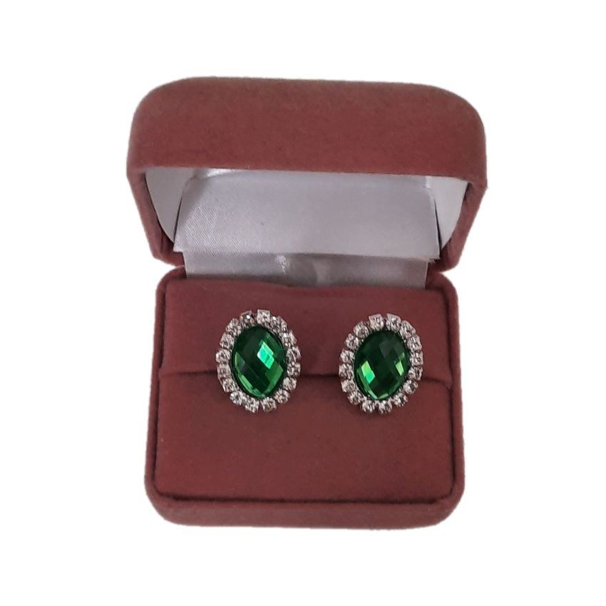 Oval Emerald Green Clip On Earrings(2)