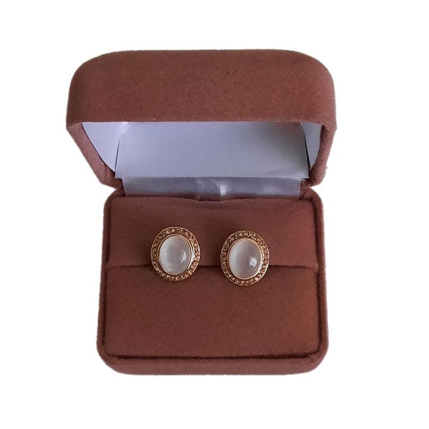 Oval Pearl Centre Diamante Gold Clip On Earrings