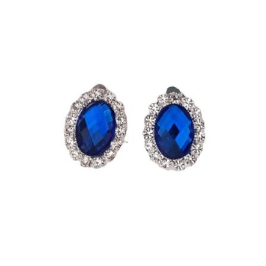 Oval Royal Blue Clip On Earrings